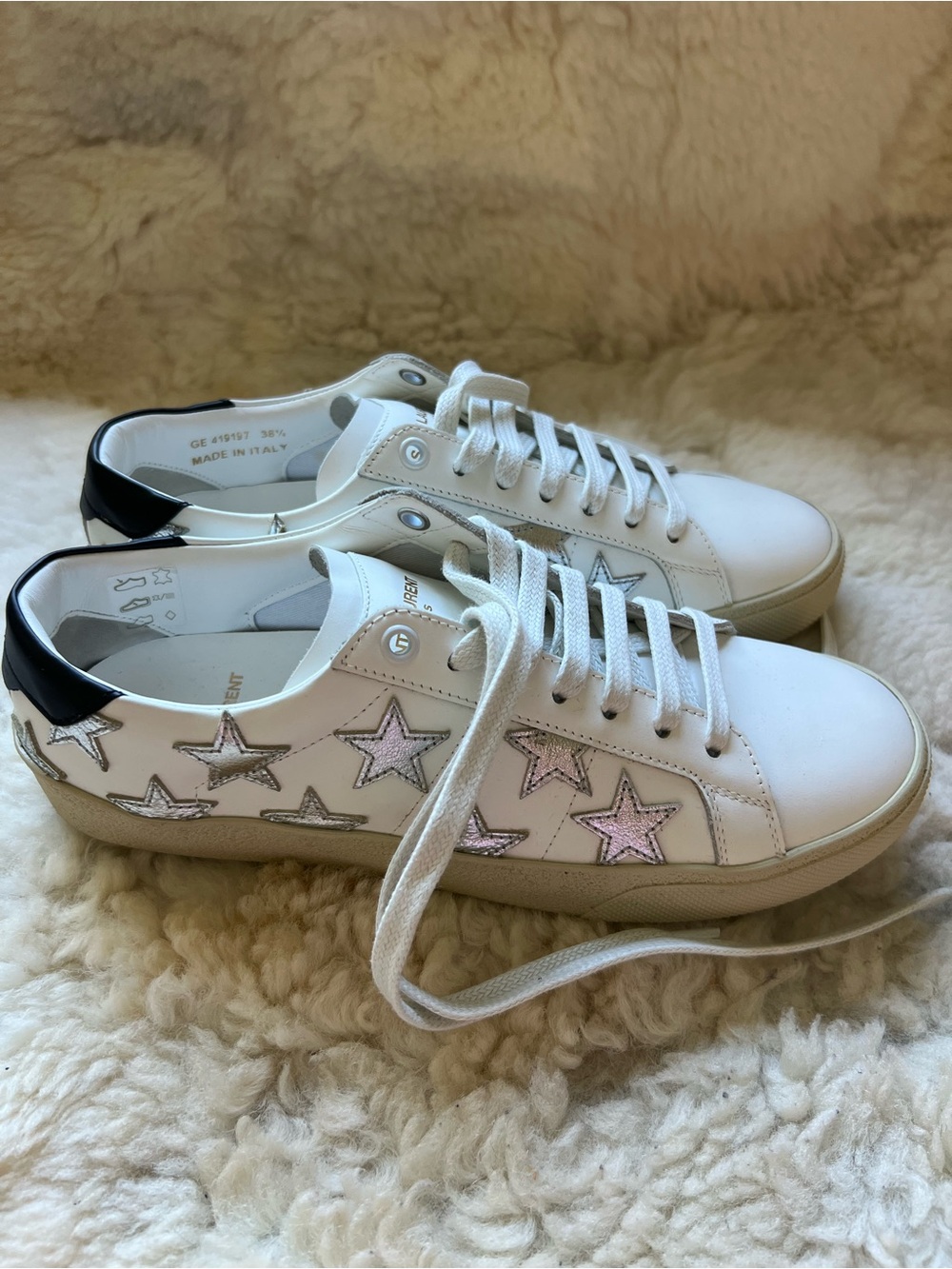 New Saint Laurent White Leather Star-Embellished Sneakers 38.5 Court Classic